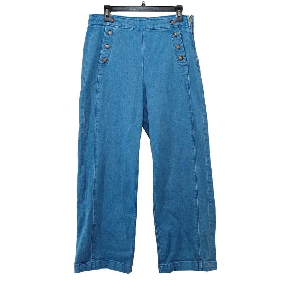 Old Navy Sky-Hi Wide Leg Sailor Jeans Women's 14 Medium Wash Denim Buttons